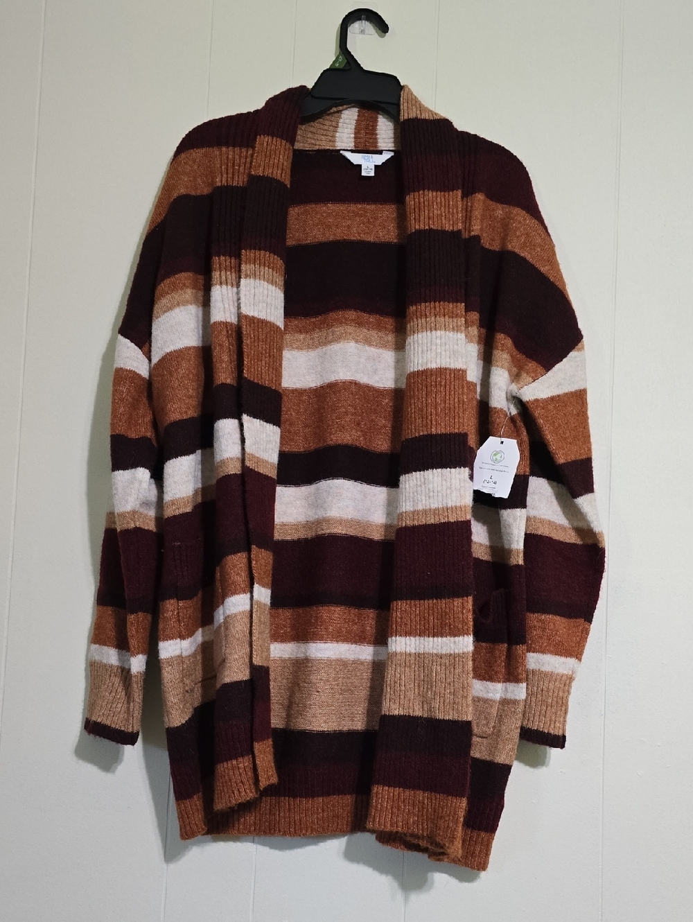 Striped Open-Front Women's Sweater Cardigan - Brown, Maroon, Cream